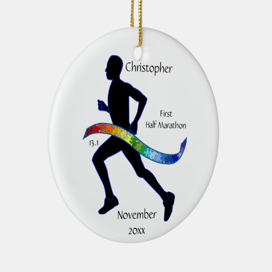 Mann Half Marathon Runner Puzzle Rainbow Ornament (Rechts)