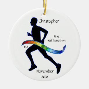 Mann Half Marathon Runner Puzzle Rainbow Ornament
