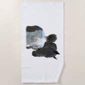 Mann hält ein leichtes Handtuch am Pferd (Vorderseite)