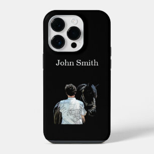 Mann hält Pferd Dunkles Handy Case iPhone 14 Pro Hülle