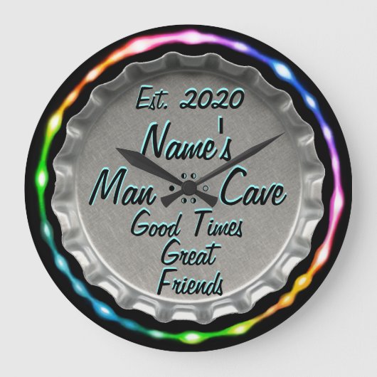 Mann Höhle Uhr! Neon Look! Große Wanduhr (Vorderseite)