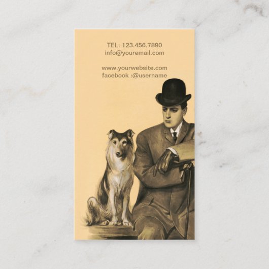 Mann Hund Vintag Visitenkarte (Rückseite)