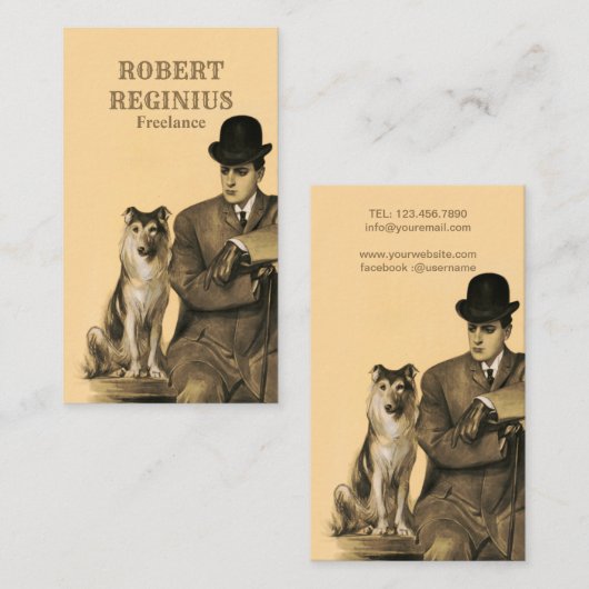 Mann Hund Vintag Visitenkarte (Vorne/Hinten)