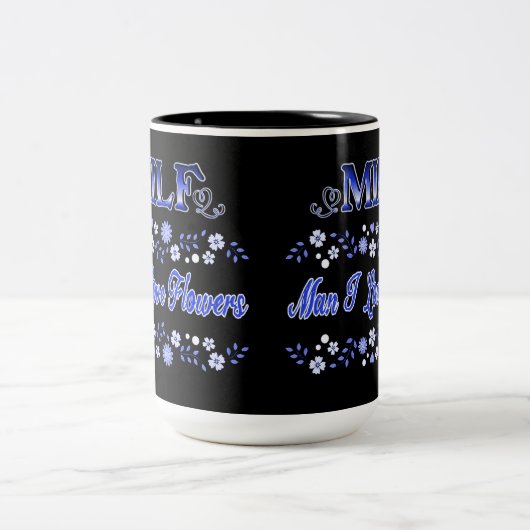 Mann I Liebe Blume Blauer Text Zweifarbige Tasse (Mittel)