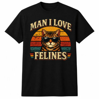 Mann, ich liebe Katzen Retro-Sonnenuntergang-Katze T-Shirt