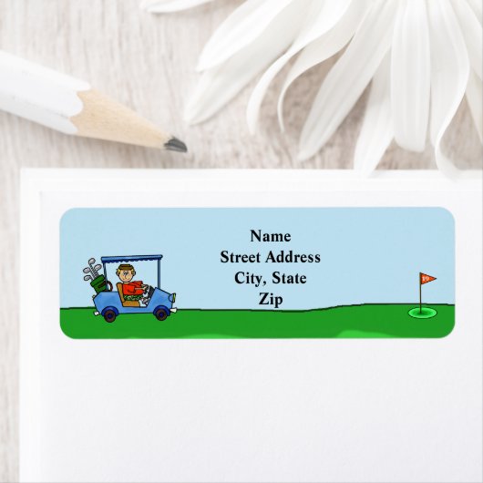 Mann im Golf Cart Rücksendesiegel (Insitu)