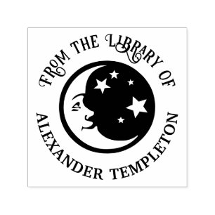 Mann im Mond und Sterne „Aus der Bibliothek von“ Permastempel