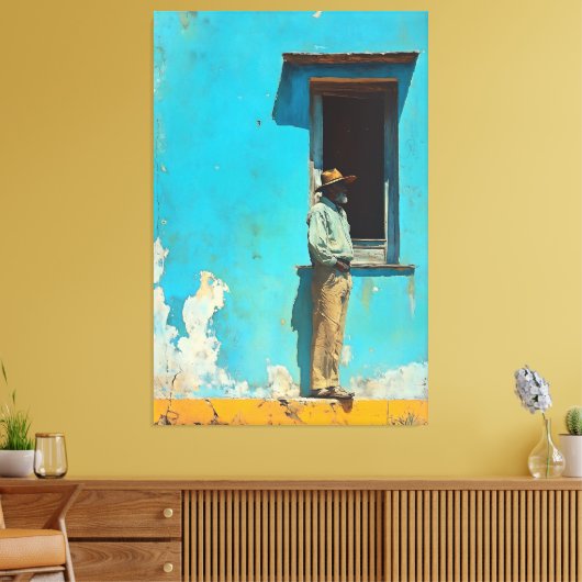 Mann im Schatten - Eine rustikale kubanische Szene Leinwanddruck (Insitu (Wohnzimmer))