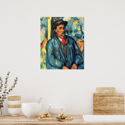 Mann in einem blauen Smock - Paul Cezanne - c1896 Poster (Küche)