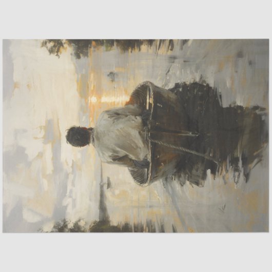 Mann in einem Boot bei Sonnenuntergang Malerei Dek Seidenpapier (Vorderseite)