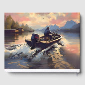 Mann in einem Fischerboot an der Seepromenade Gästebuch (Rückseite)