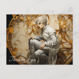 Mann in einem goldenen Holzgemälde Postkarte