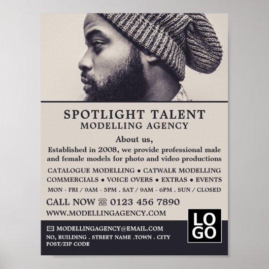 Mann in Hut, Modellieragentur, Model Agent Advert Poster (Vorne)