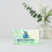 Mann in Overalls mit Reinigungsmitteln Visitenkarte (Stehend Vorderseite)