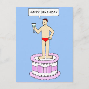 Mann in Underpants auf Cake Happy Birthday Postkarte