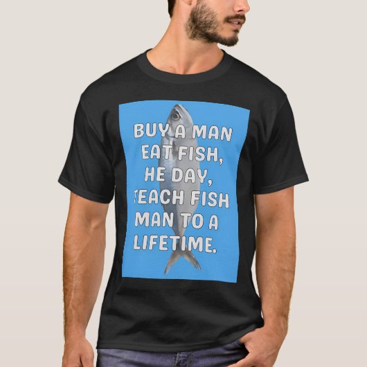Mann isst Fisch lustig T-Shirt (Vorderseite)