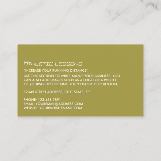 Mann läuft, Athletics Sportsperson, Sportscoach Visitenkarte (Rückseite)