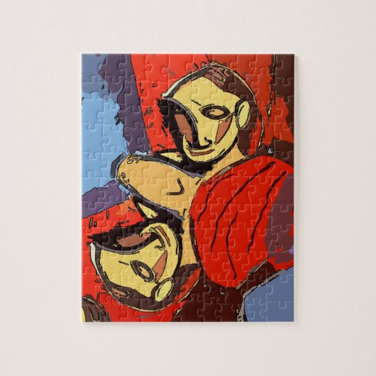 Mann Mirror mit blauem Handtuch, Puzzle (Vertikal)