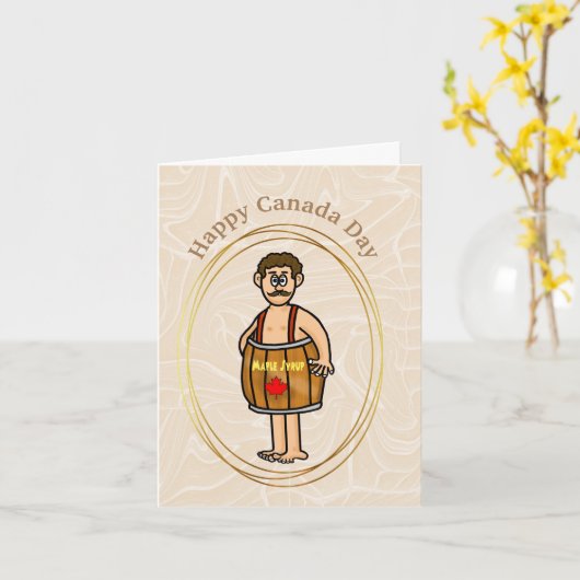 Mann mit Ahornsirup Barrel Canada Day Card Karte (Gelbe Blume)