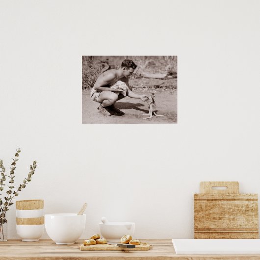 Mann mit Baby Kangaroo Poster (Küche)