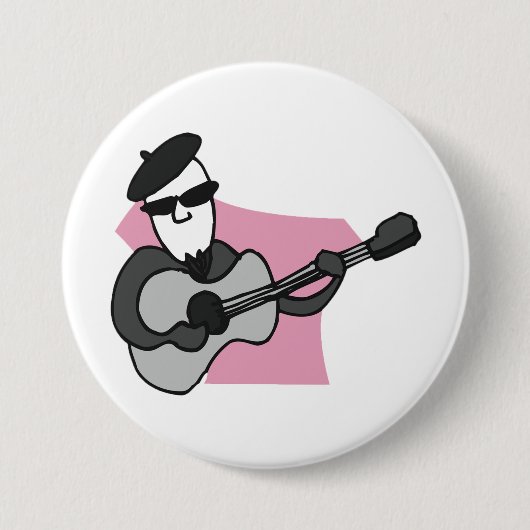 Mann mit Barett spielt akustische Gitarre Button (Vorderseite)