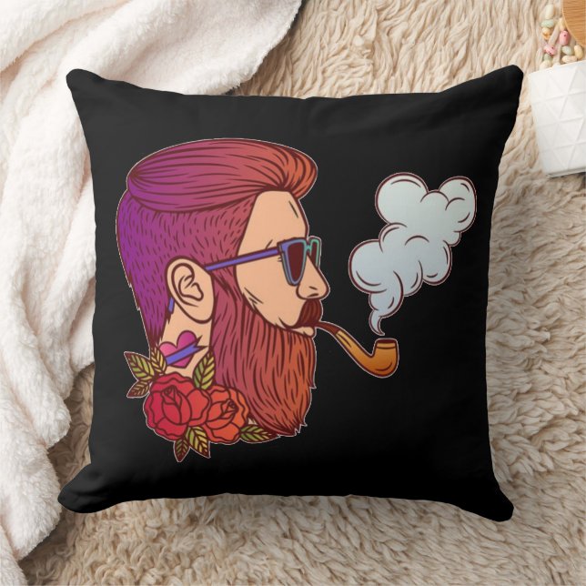 Mann mit Bart Rotes Herz Tattoo Pipe Sonnenbrille Kissen (Decke)