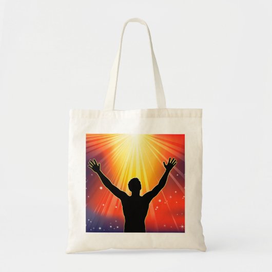 Mann mit bewaffneten Kräften, die zu Tasche erhobe (Vorne)