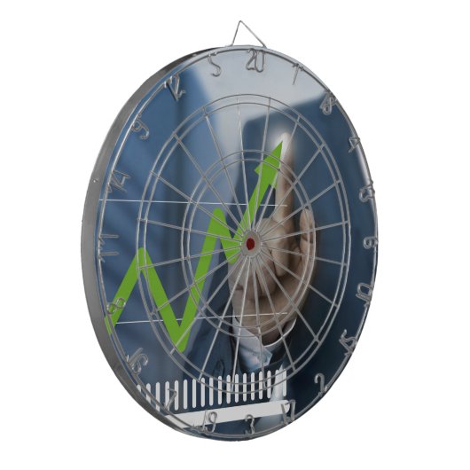 Mann mit Börsenkurs Touchscreen-Konzept Dartscheibe (Vorderseite Links)