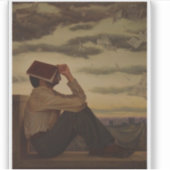 Mann mit Buch bei Sunset Aufkleber (Vorderseite)