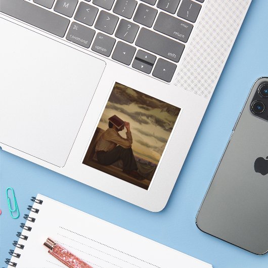 Mann mit Buch bei Sunset Aufkleber (Laptop mit iPhone)