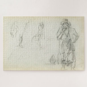 Mann mit der Hand zu seinem Kinn, Skizzen von Männ Puzzle