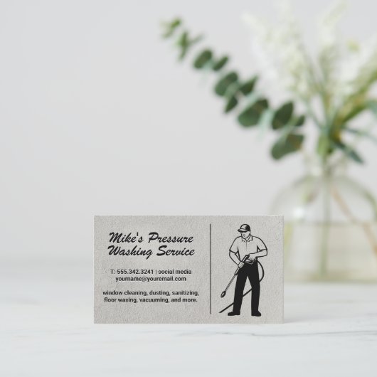 Mann mit Druckwäscher | Reinigungsdienste Visitenkarte (Stehend Vorderseite)