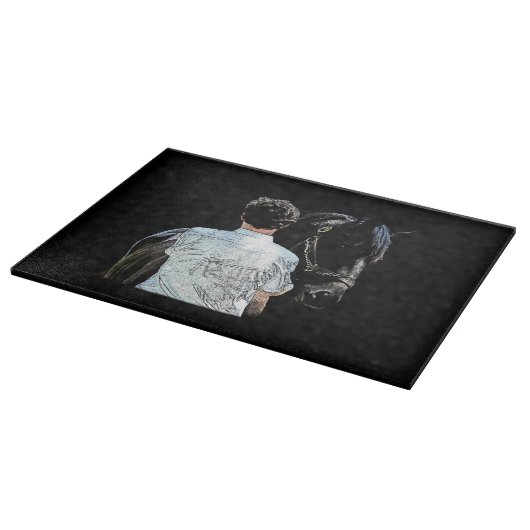 Mann mit dunklem Pferdeschneider Schneidebrett (Ecke)