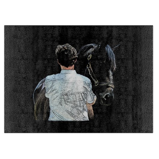 Mann mit dunklem Pferdeschneider Schneidebrett (Vorderseite)