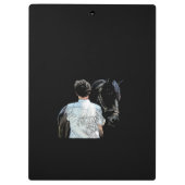 Mann mit dunkler Pferdeklappe Klemmbrett (Rückseite)