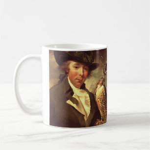 Mann mit Falcon Kaffeetasse