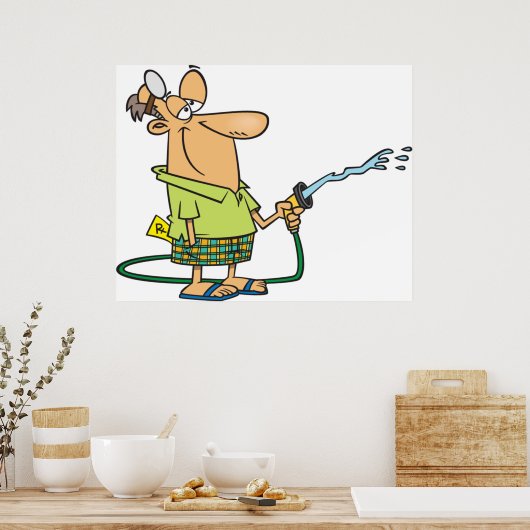 Mann mit Gartenschlauch Poster (Küche)