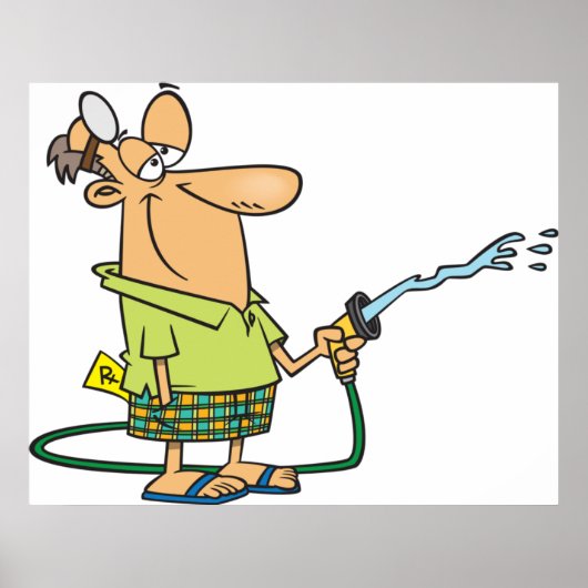 Mann mit Gartenschlauch Poster (Vorne)