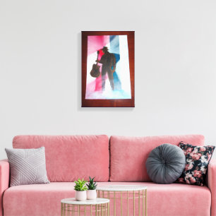 Mann mit Gitarrenrosa Leinwand