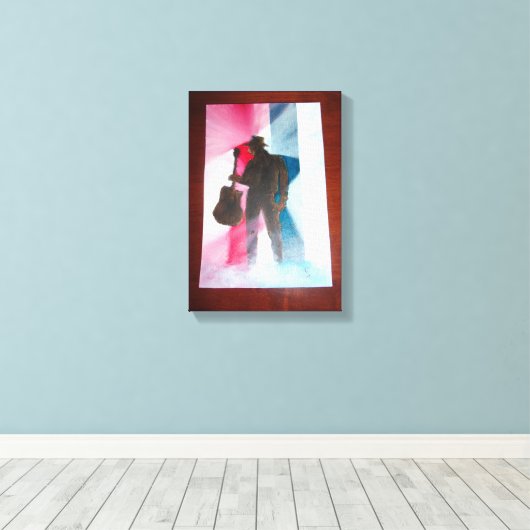 Mann mit Gitarrenrosa Leinwand (Insitu (Holzboden))