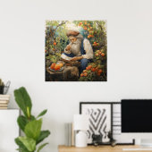 Mann mit grauem Bart, der in seinem Obstgarten lie Poster (Heimbüro)