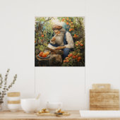 Mann mit grauem Bart, der in seinem Obstgarten lie Poster (Küche)