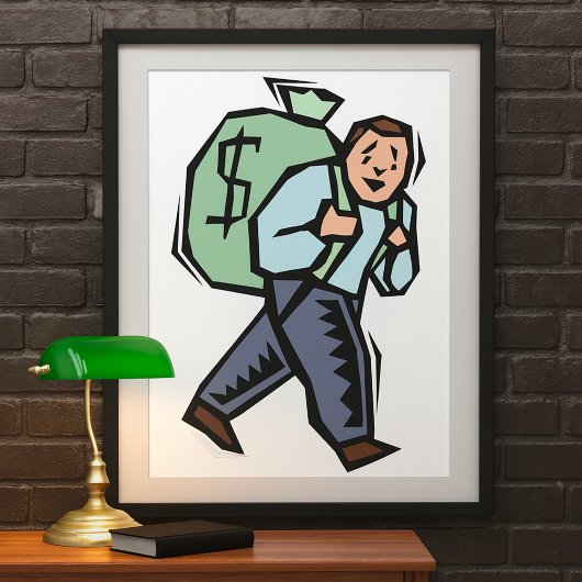 Mann mit großer Geldtasche Poster