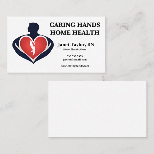 Mann mit Herz-Zuhause-Gesundheitsversorgung Visitenkarte (Vorne/Hinten)