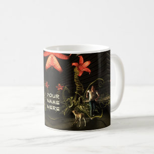 Mann mit Hund, der aus der Stadt entkommt Kaffeetasse