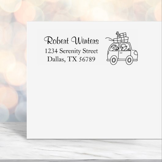 Mann mit Hundeschiffahrzeug-Cartoon Permastempel