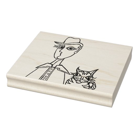 Mann mit Hut und Katze - Briefmarke der Holzkunst Gummistempel (Stempel)