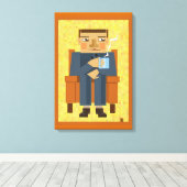 Mann mit Kaffee - moderne Poster-Kunst Leinwanddruck (Insitu (Holzboden))