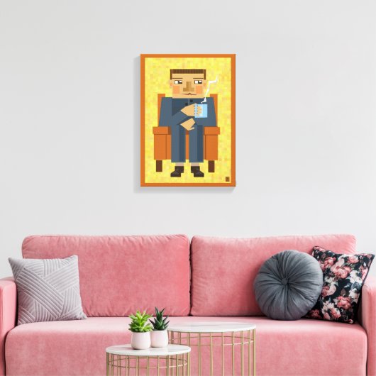 Mann mit Kaffee - moderne Poster-Kunst Leinwanddruck (Insitu (Wohnzimmer))
