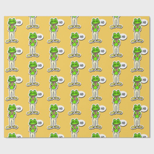 Mann mit lächelndem Froschkopf auf gelber KI Art Geschenkpapier (Flach)